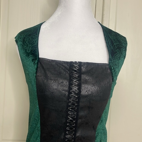 Spirit Woodland Huntress Emerald Green Corset Sleeveless Velvety Top, Size M - Picture 2 of 9